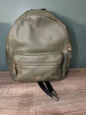 Coach Mini Backpack Olive Green Pebbled Leather Gold Hardware